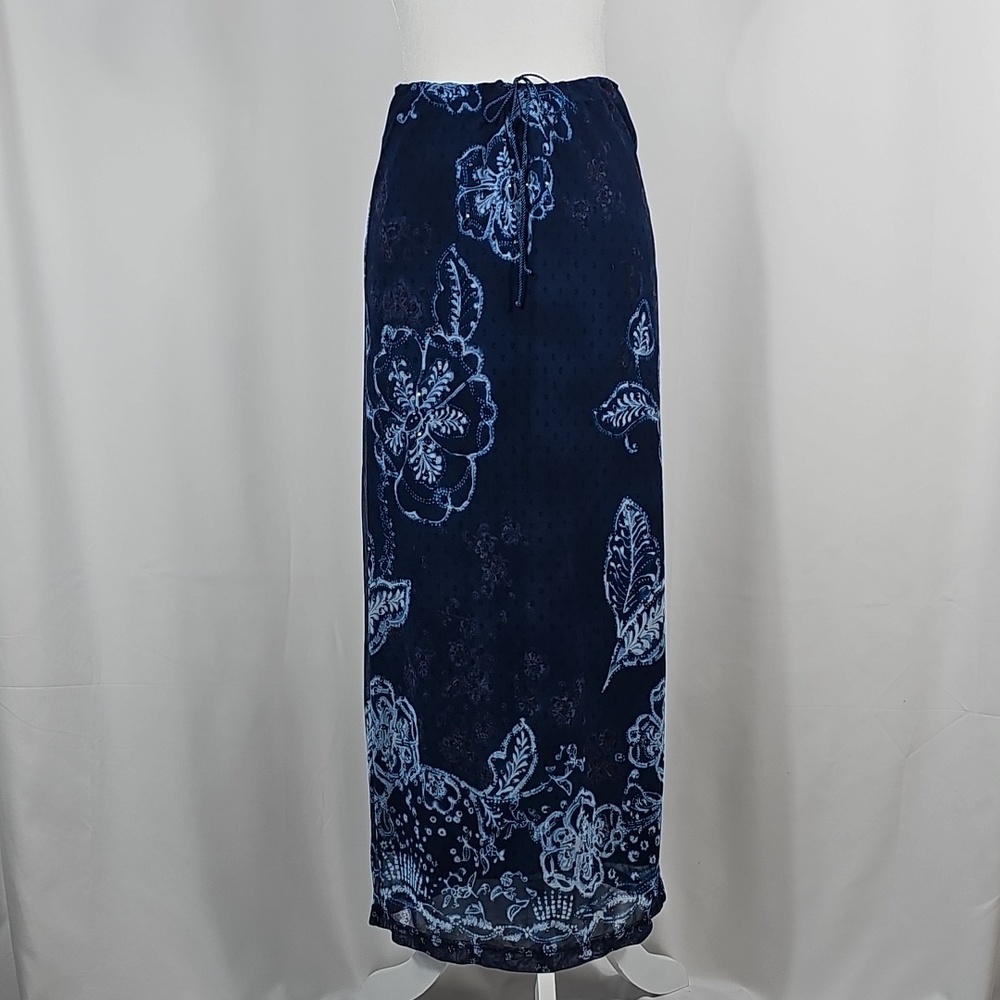 Wanted Clothing Co Vintage Floral Mesh Maxi Skirt Rhinestone Navy Blue Boho S - Picture 2 of 11